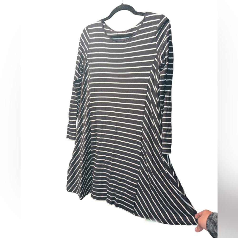 STYLUS Black and Gray Striped Dress
